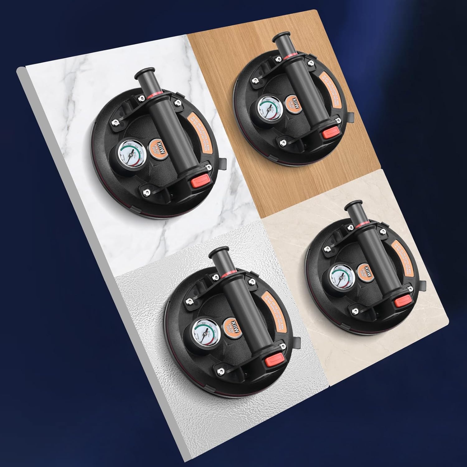 8'' Glass Suction Cups to Lift Large Glass 2 Pack, 617 lbs Load Capacity, Heavy Duty Vacuum Suction Cup Lifter with Pressure Gauge for Tiles, Windshield, Window, Lifting with Carrying Case