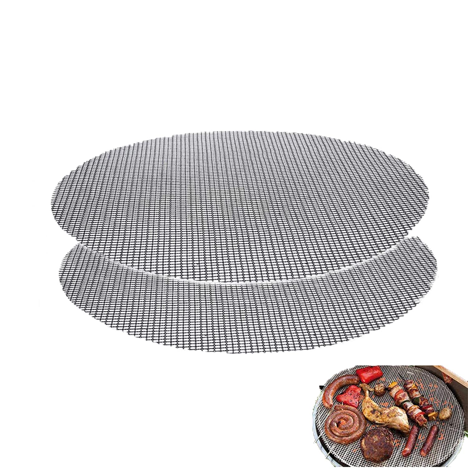 SUNNEE BBQ Grill Mesh Non-Stick Grill Mats Reusable Barbecue Pads for Grilling Perfect for Baking on Gas Grills, Charcoal (2pack 40cm Round)