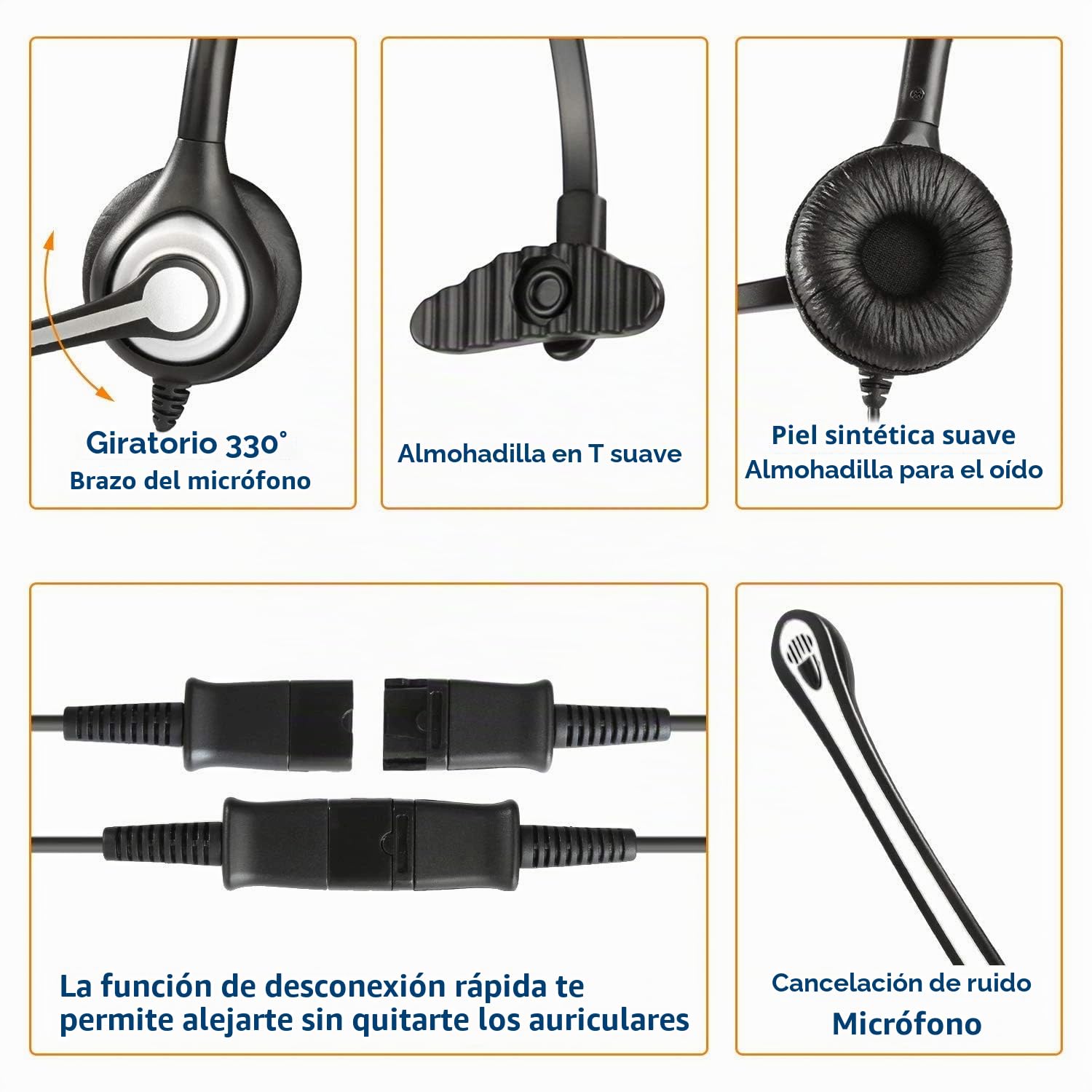 Auriculares Teléfono Fijo RJ9 Mono, Micrófono con Cancelación de Ruido, Quick Disconnect, WANTEK Cascos con Control de Volumen para ShoreTel Plantronics Polycom NEC Nortel Norstar Meridian(600QS2)