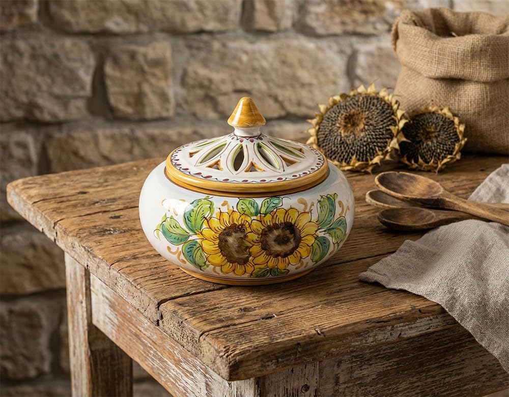 Porta caramelos grande de cerámica siciliana Girasol Art 1, el regalo artesanal perfecto