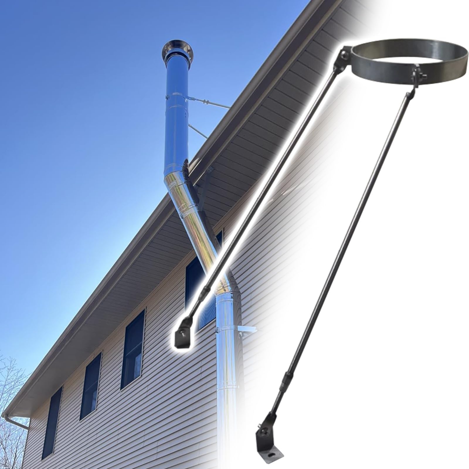 Usknxiu Chimney Support Bracket, Heat Resistant Stainless Steel Stove Pipe Holder, Adjustable Roof Flue Support for Heating Systems,Dia 160mm/6.3"