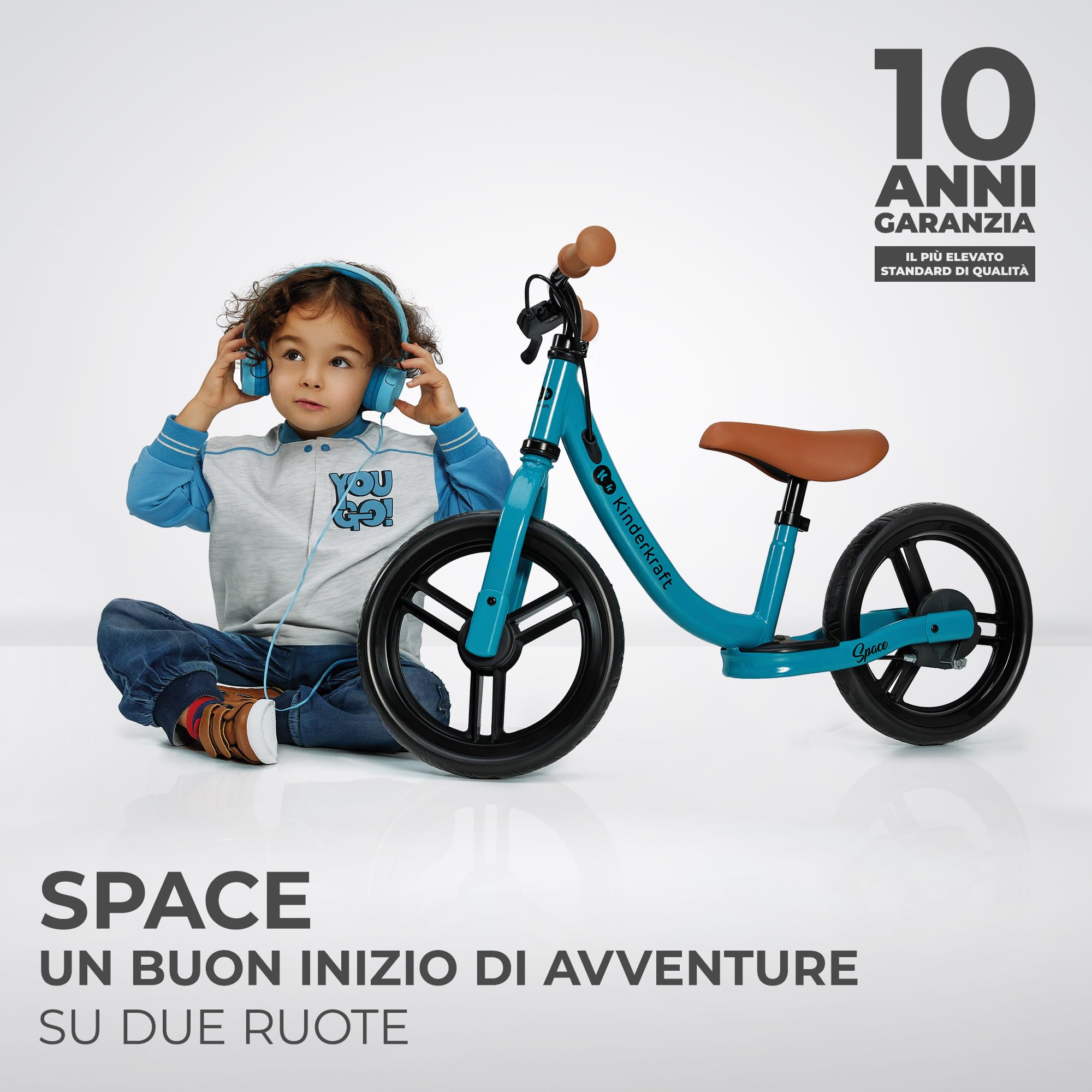Kinderkraft SPACE2 Bicicletta bambini 3-5 anni, Bici senza pedali, 12 polici ruote, Design sportivo, Regolazione della sella, Montaggio facile, Struttura leggera