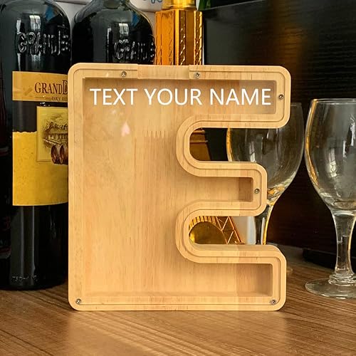 Miniatura 2 de TAONE Alcancía personalizada para niños, con grabado láser y letras de madera personalizadas