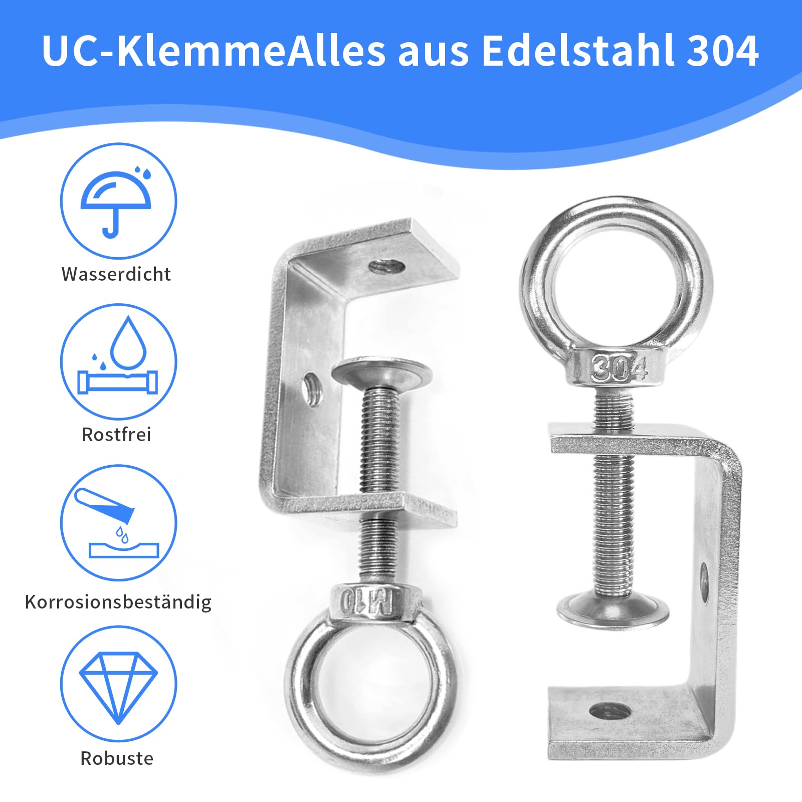 Lot De 2 Colliers De Serrage Robustes En Acier Inoxydable De 65 Mm Pour Le Travail Du Bois, Serre-joint En U Antidérapant, Pour Le Travail Du Bois, La Soudure, Les Armoires, Les