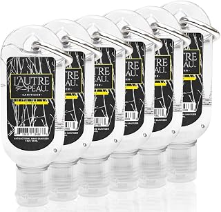 Travel Hand Sanitizer Gel with Aloe Vera & Vitamin E Made by L’AUTRE PEAU - Citrus Scented Alcohol Based Liquid Instant Hand Cleaner Pocket Sanitizer with Carabiner Clip (1oz 6 Pack)
