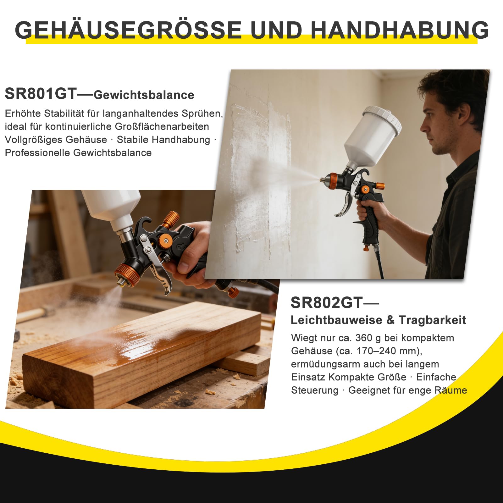 HVLP Lackierpistole Spritzpistole Kit, 2-teilige Spritzpistole, 1,0 mm (125 ml) und 1,4/1,7 mm (600 ml) Autolackierpistole mit Luftregler, professionelle Farbsprühpistole für Autolacke