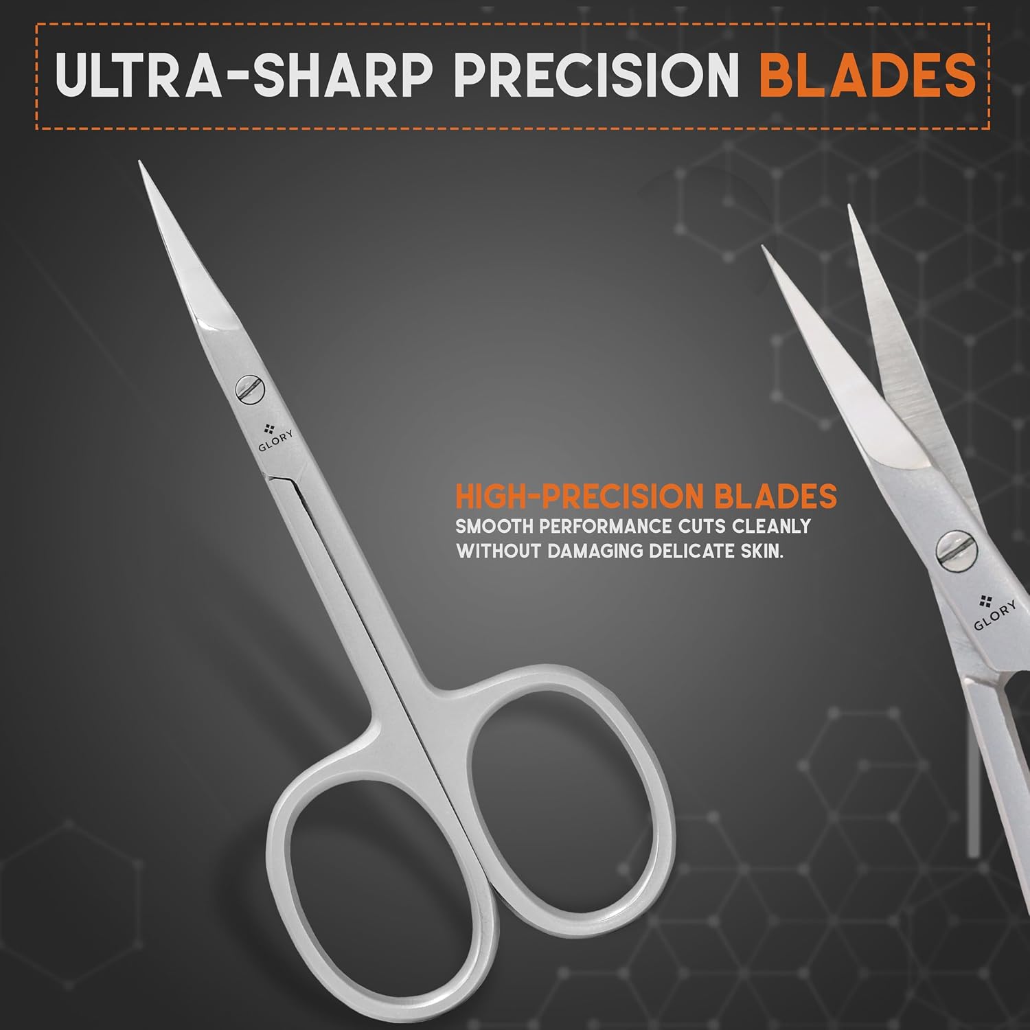 GLORY Professional Cuticle Scissors, Extra Fine Curved Blade Manicure Scissors, Sharp Stainless Steel Scissors for Cuticles, Dry Skin, Eyebrows & Eyelashes, Precision Grooming Scissor for Men & Women