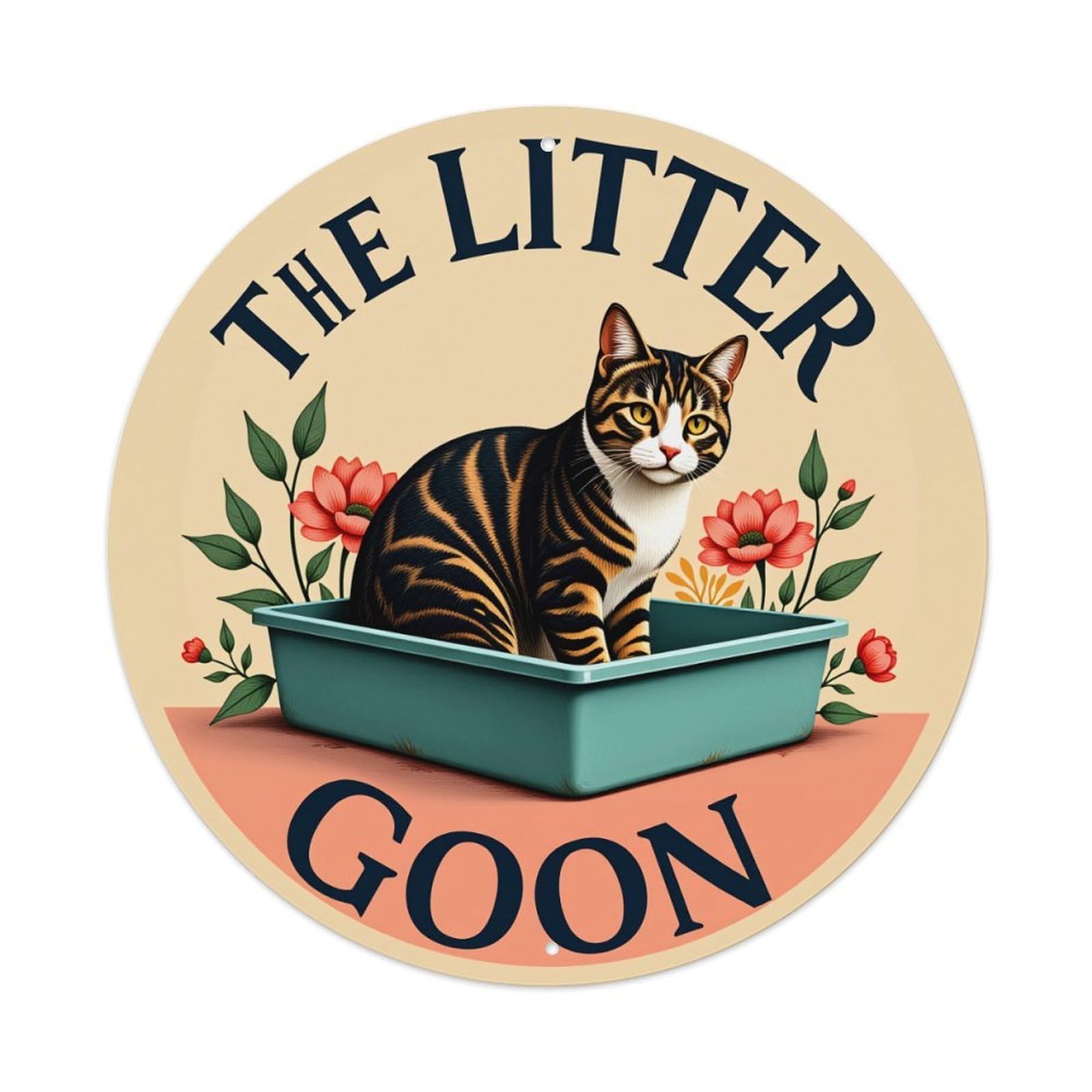 Cat In Litter Box With Flowers Metal Tin Sign Vintage Garden Bedroom Cafe Bar Man Cave Home Wall Decor Metal Poster 8x8 inches
