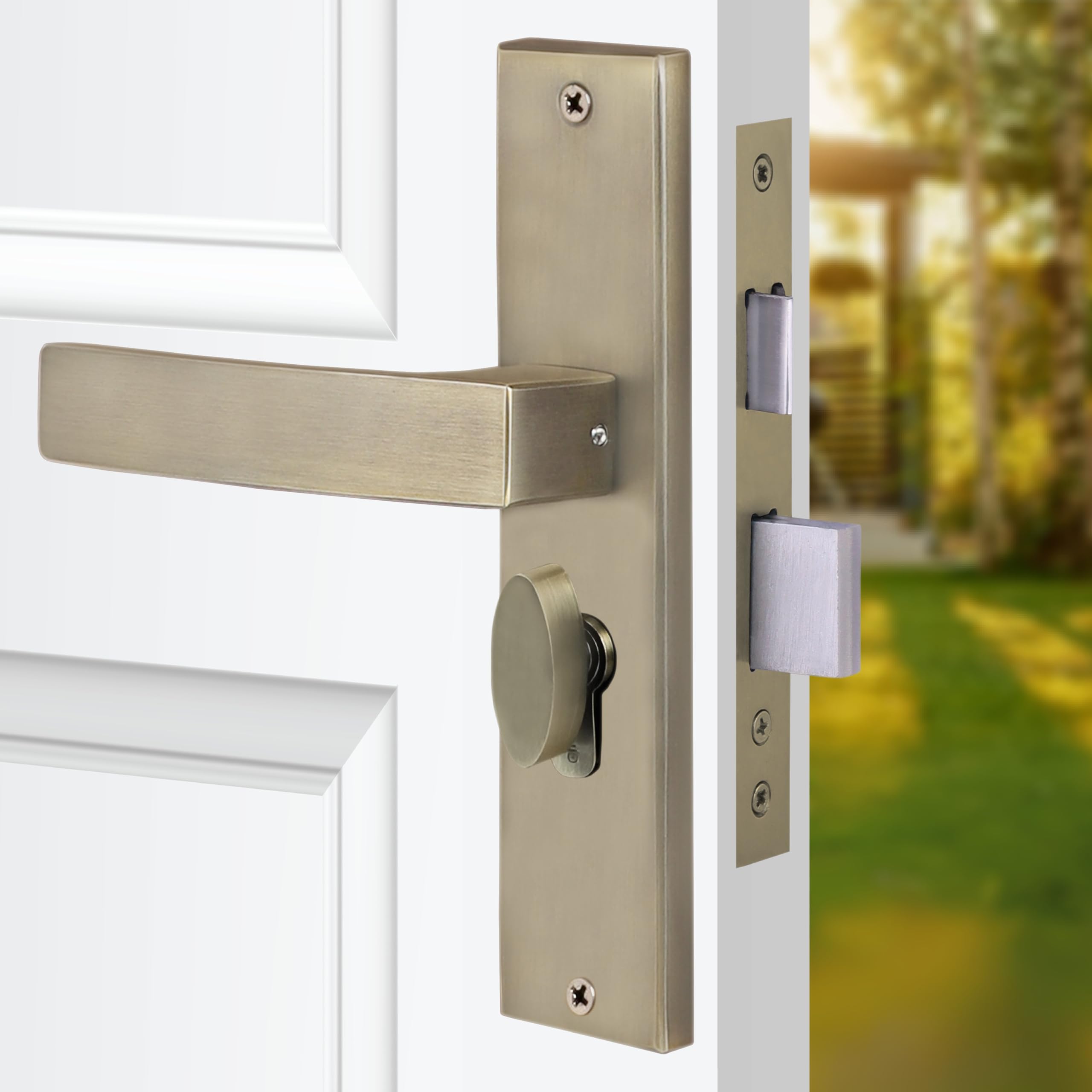 Blue Space Premium 8" Cylindrical Mortise Door Lock Handle Set with Brass Lock Body and One Side Key 60mm Cylinder Set with 3 Computer Keys (LB10001, Matt Satin) — Amazon image 17