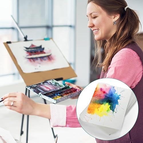 Miniatura 6 de Paquete de 120 hojas de papel de acuarela de algodón para prensa en frío, para niños, estudiantes, adultos, acuarelistas, artistas principiantes