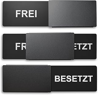 Frei/Besetzt-Schild Style: Elegant in schwarz - 175x50mm - Design Made in Germany - Gravierter Text - Rahmenloses Schild mit Metallschieber - 2 Klebepads der renommierten Marke 3M Germany