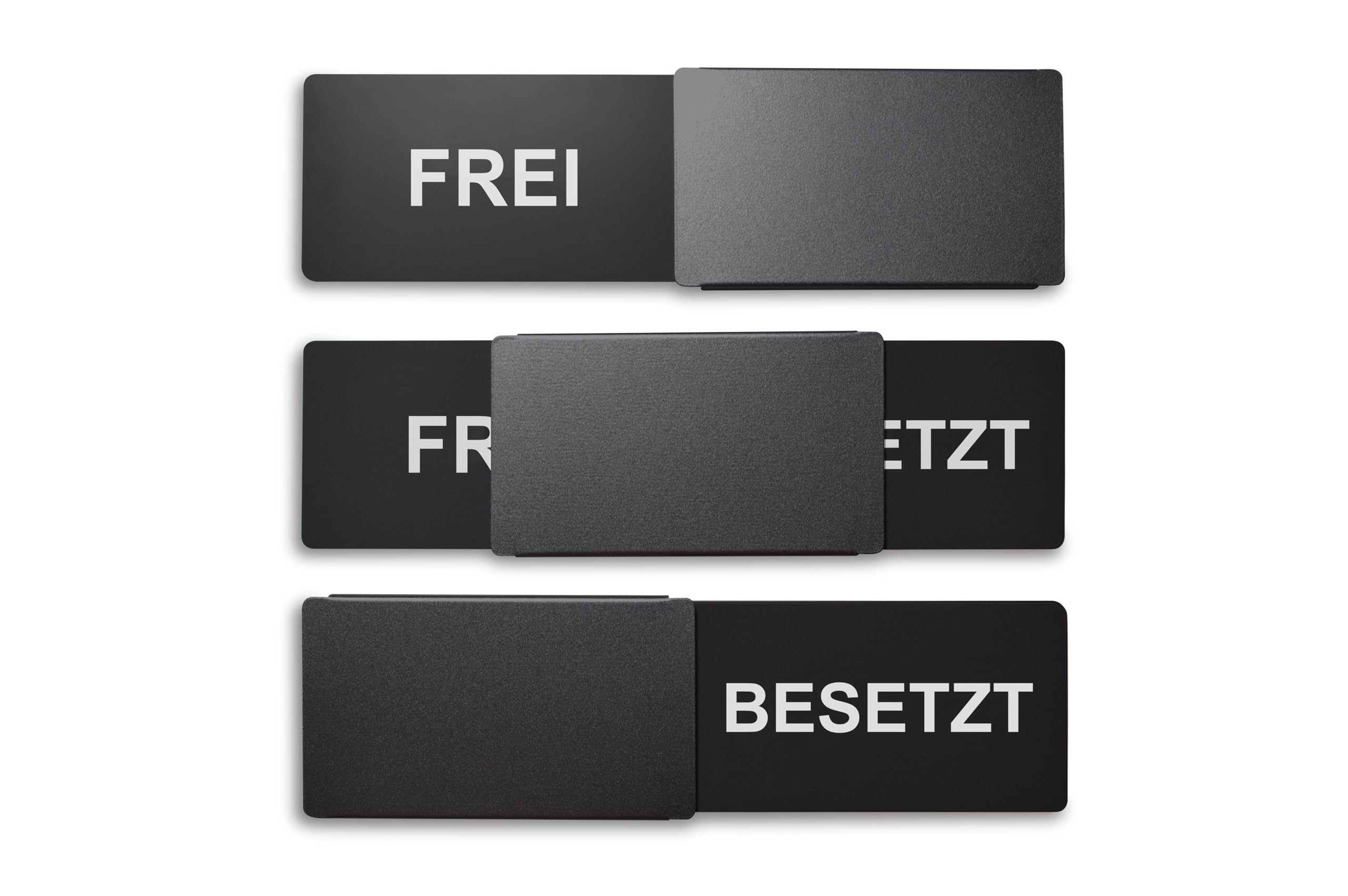Letrero libre/ocupado Estilo: elegante en negro – 175 x 50 mm – Diseño fabricado en Alemania – Texto grabado – Cartel sin marco con empujador de metal – 2 almohadillas adhesivas de la