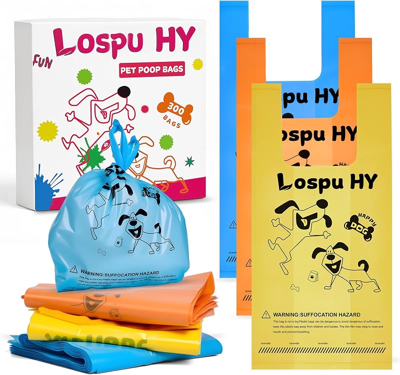 Bolsas para Fezes de Cães com Alças, Plástico Resistente e Aroma de Lavanda Lospu HY — Pacote com 300