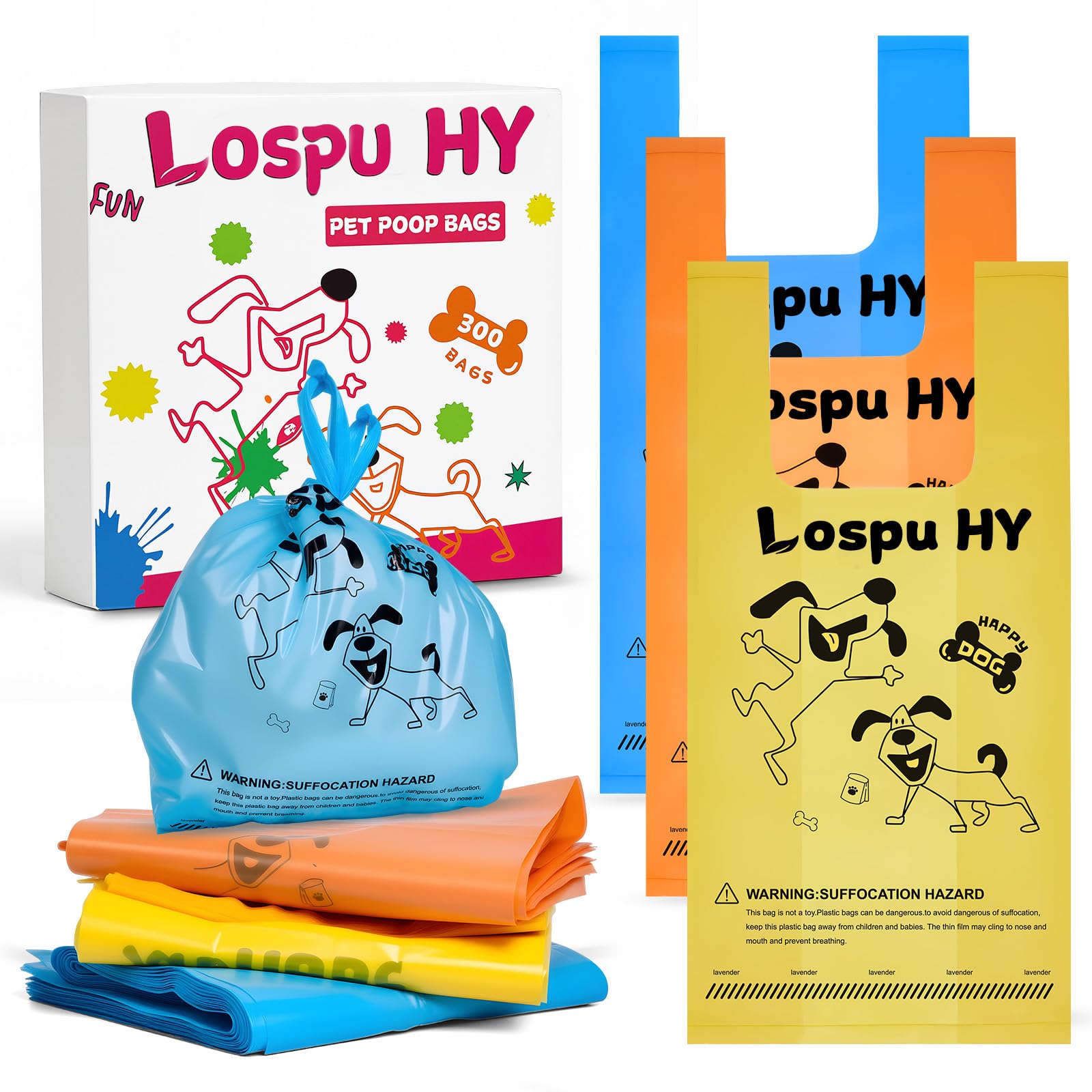 Poop Bags for Dogs, 300 Count Extra Thick Strong Leak Proof Dog Poop Bags with Handles, Pet Waste Bag for Waste Refuse Cleanup, Outdoor Puppy Walking and Cats Litter