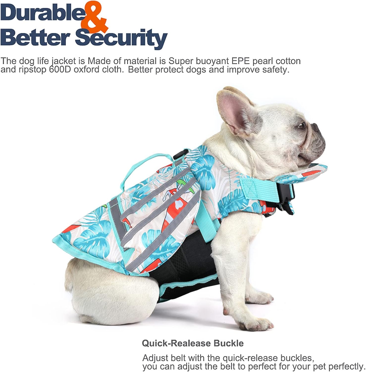 Petglad Dog Life Jacket, High Buoyancy Wings Pet Life Vest for Swimming Boating, Safety Flotation Swim Vest with Extra Chin Float for Small Medium Large Dogs - Leaves Blue, XS