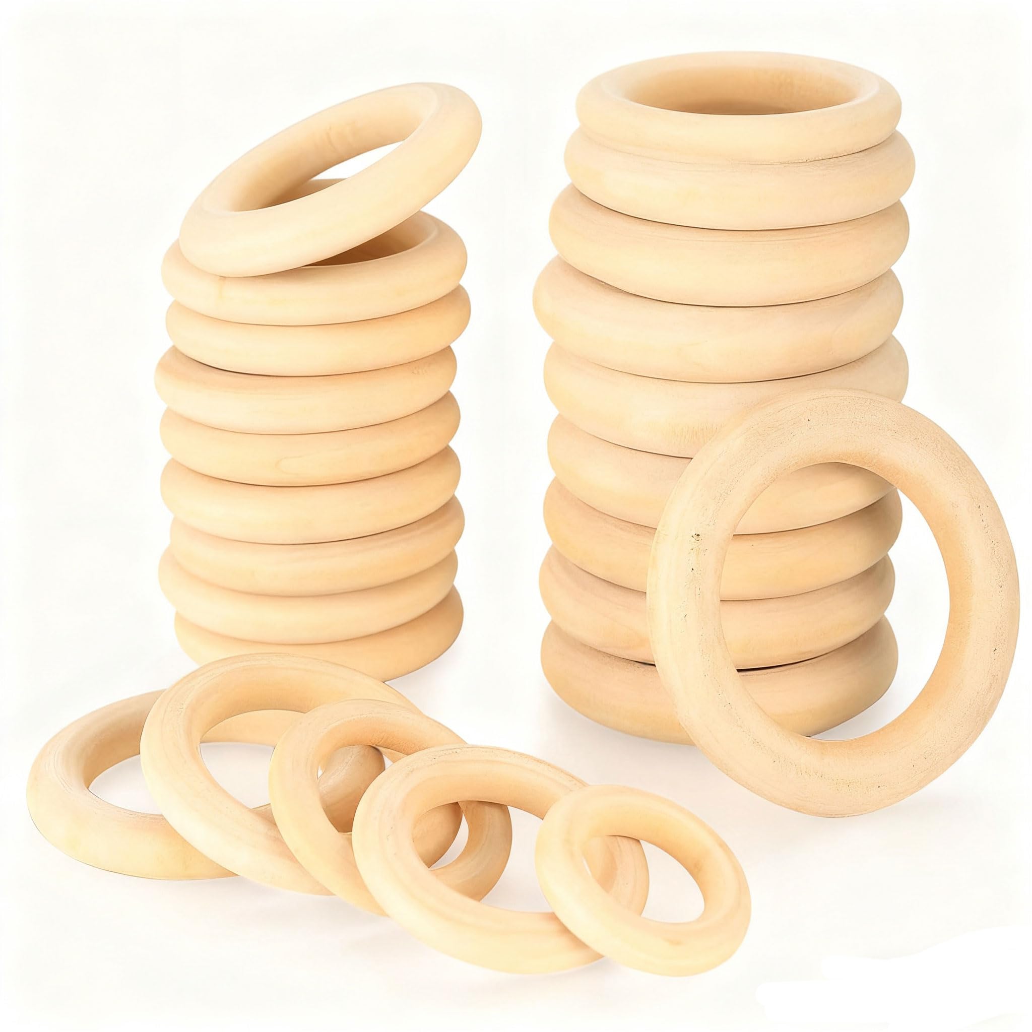 5 Stücke Unbehandelte Natürliche Holz Bastelringe - Glatte Holzrohlinge für Makramee Schmuck, DIY Anhänger Verbinder, Holz Kunsthandwerk Projekte und Kreative Holzwerkstatt Zubehör(Size:2.95in/75mm)