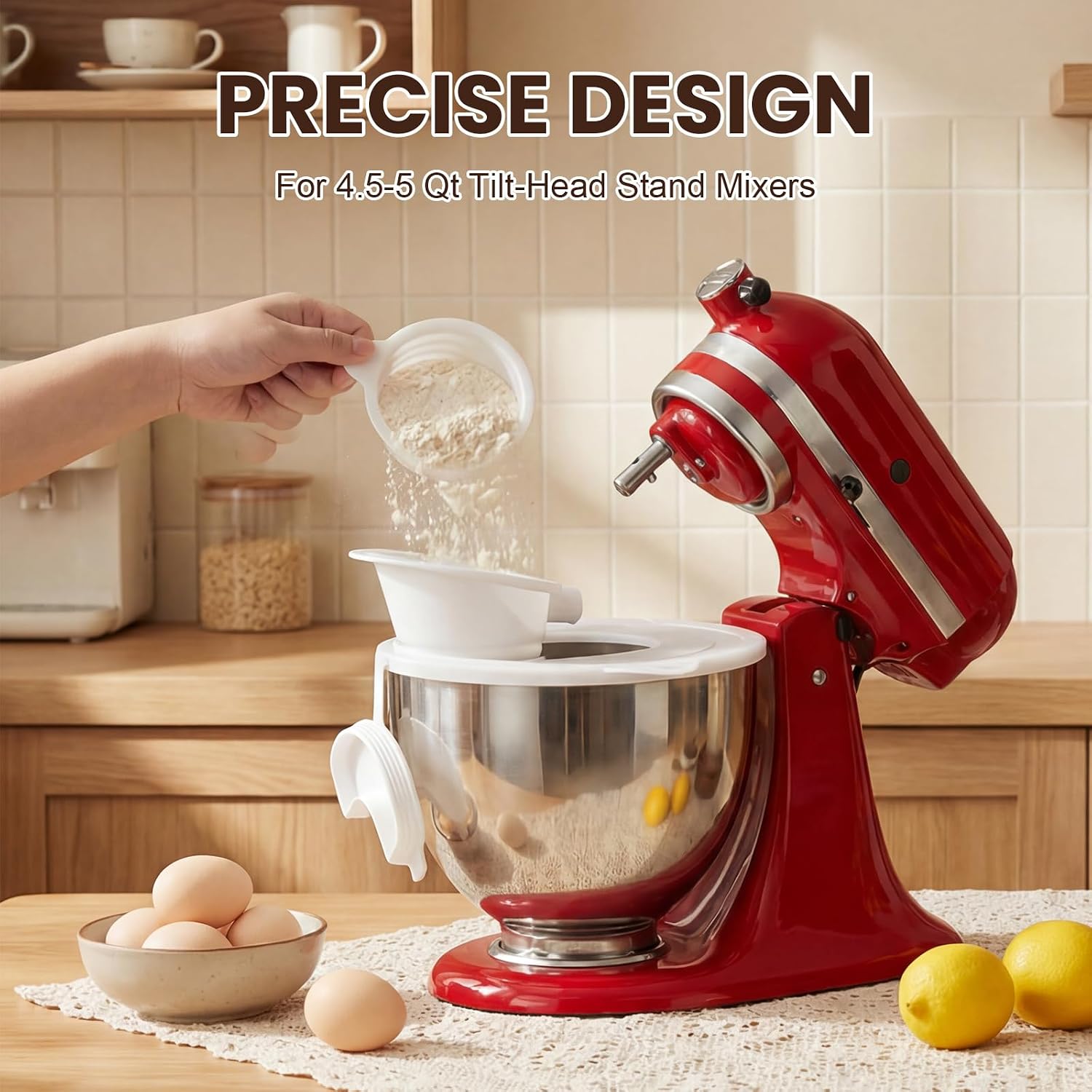 3-in-1 Mixer Bowl Cover Splash Guard for KitchenAid 4.5-5 Qt Tilt-Head Stand Mixer, Pouring Shield with Foldable Funnel for Mess-Free Baking, Food-Grade Silicone Accessory