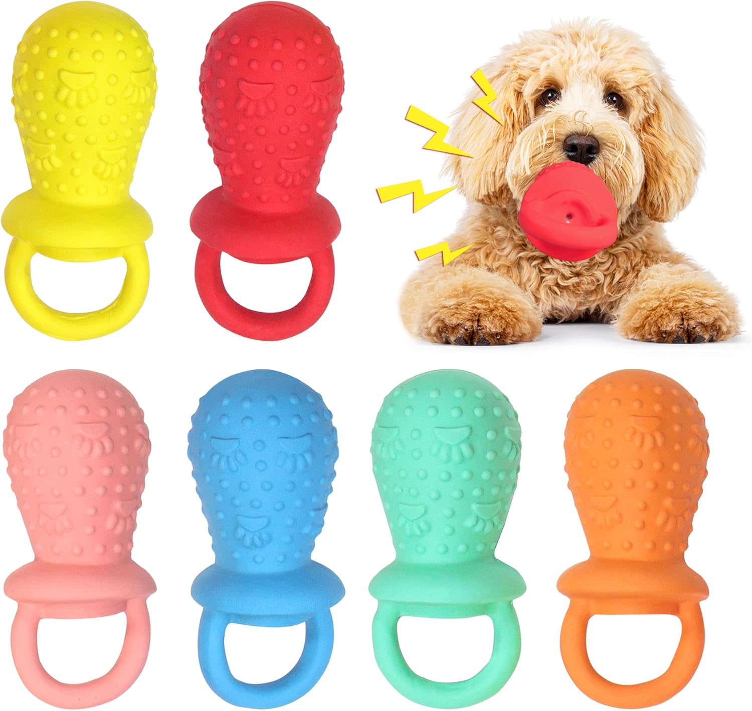 Latex Chew Dog Toys, Novelty Squeaky Pacifier Dog Toys, 5.2" Durable Pacifier Dog Chew Toys for Small and Medium Dogs(6 Pcs/Set)