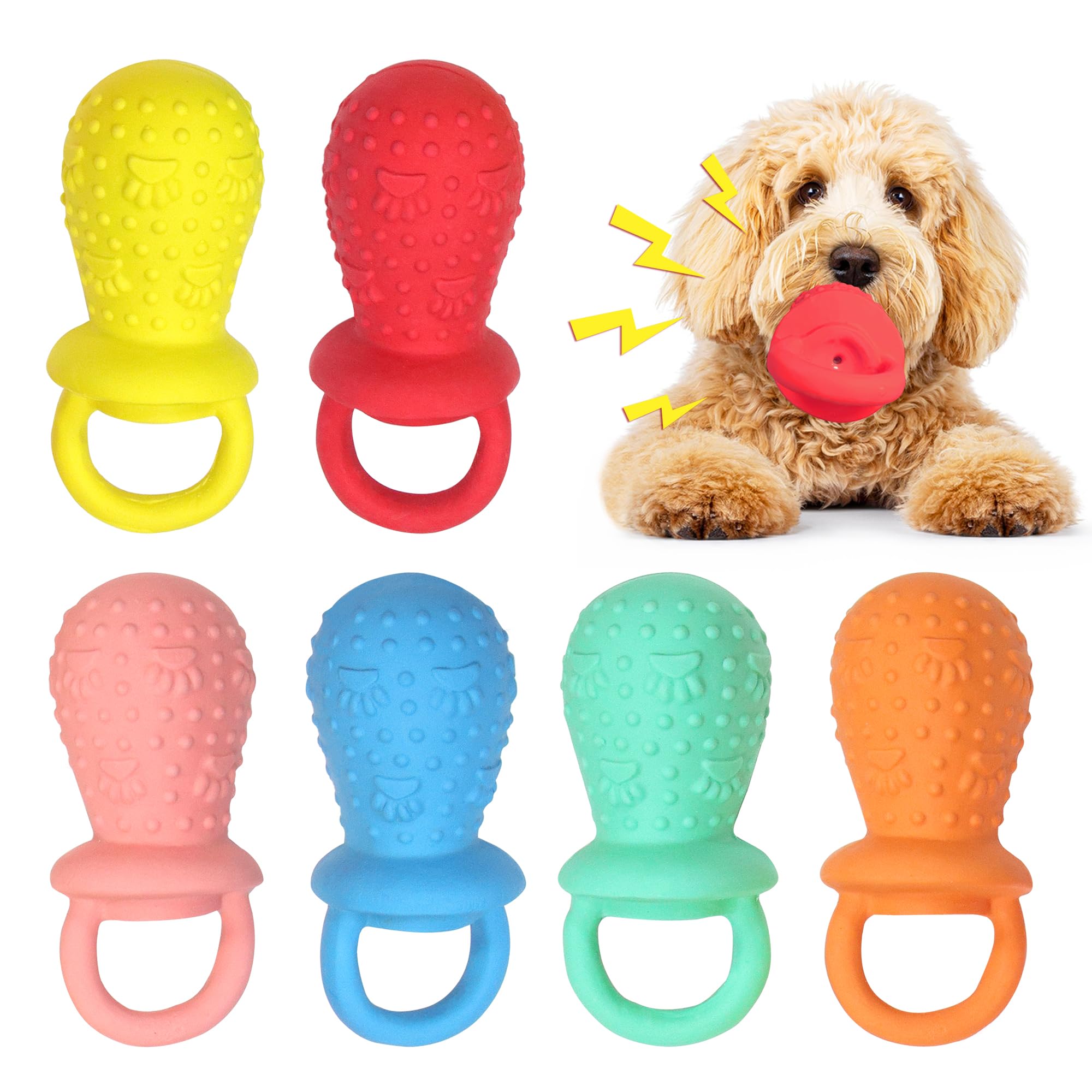 LLSPET Latex Chew Dog Toys, Novelty Squeaky Pacifier Dog Toys, 5.2" Durable Pacifier Dog Chew Toys for Small and Medium Dogs(6 Pcs/Set)