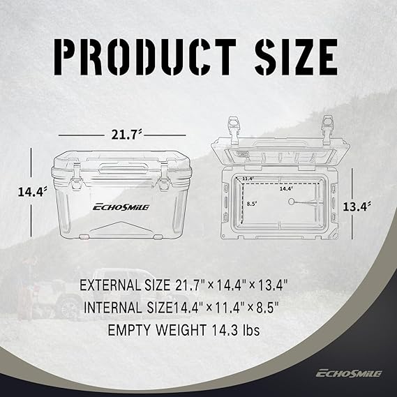 EchoSmile 25/30/35/40/60/75 Quart Rotomolded Cooler, Built to Stand up to The Rigors of The Journey