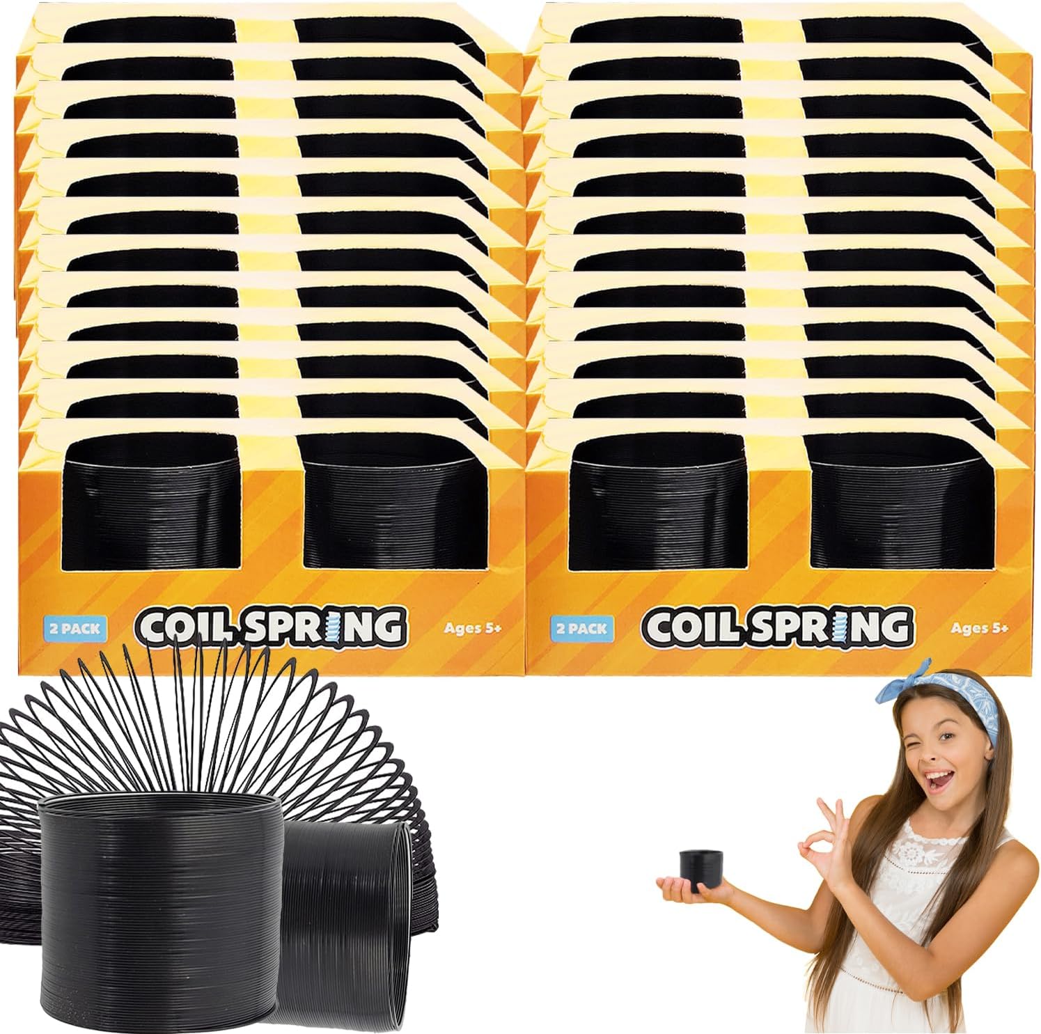 The Dreidel Company Black Metal Coil Spring, Goody Bag Fillers, Party Favor for Kids, Variety of 2.4" (60mm) Individually Boxed (10-Pack)