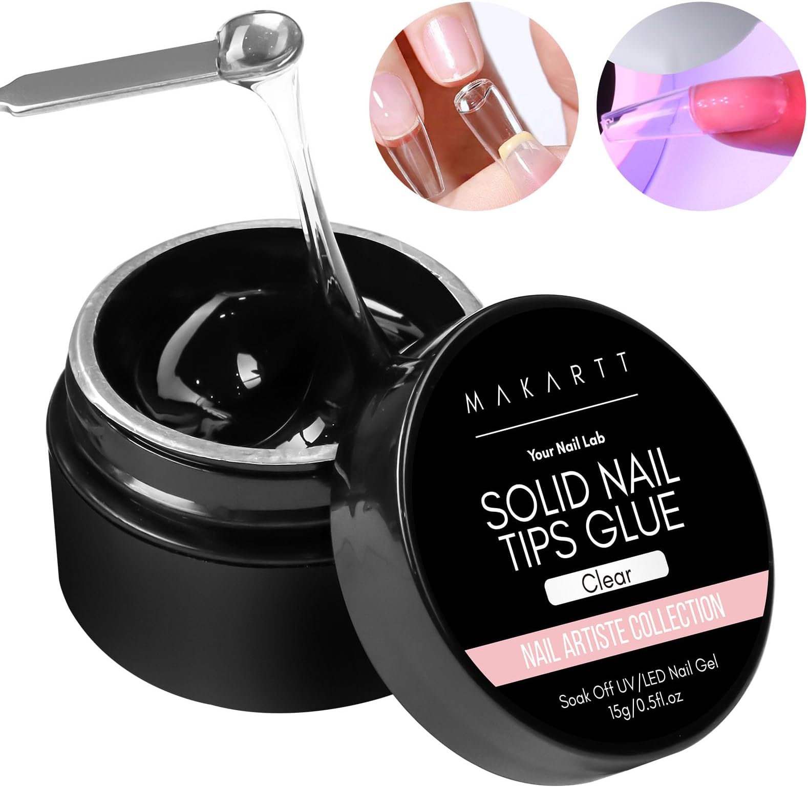 Makartt Nail Glue - 3D Nail Gel for Nail Art,Solid Glue Gel for Press Ons, Tips & Acrylics, Extra Strong False Nail Glue for Long Lasting,Non-Sticky Hands Hard for Decoration UV/LED Curing Needed