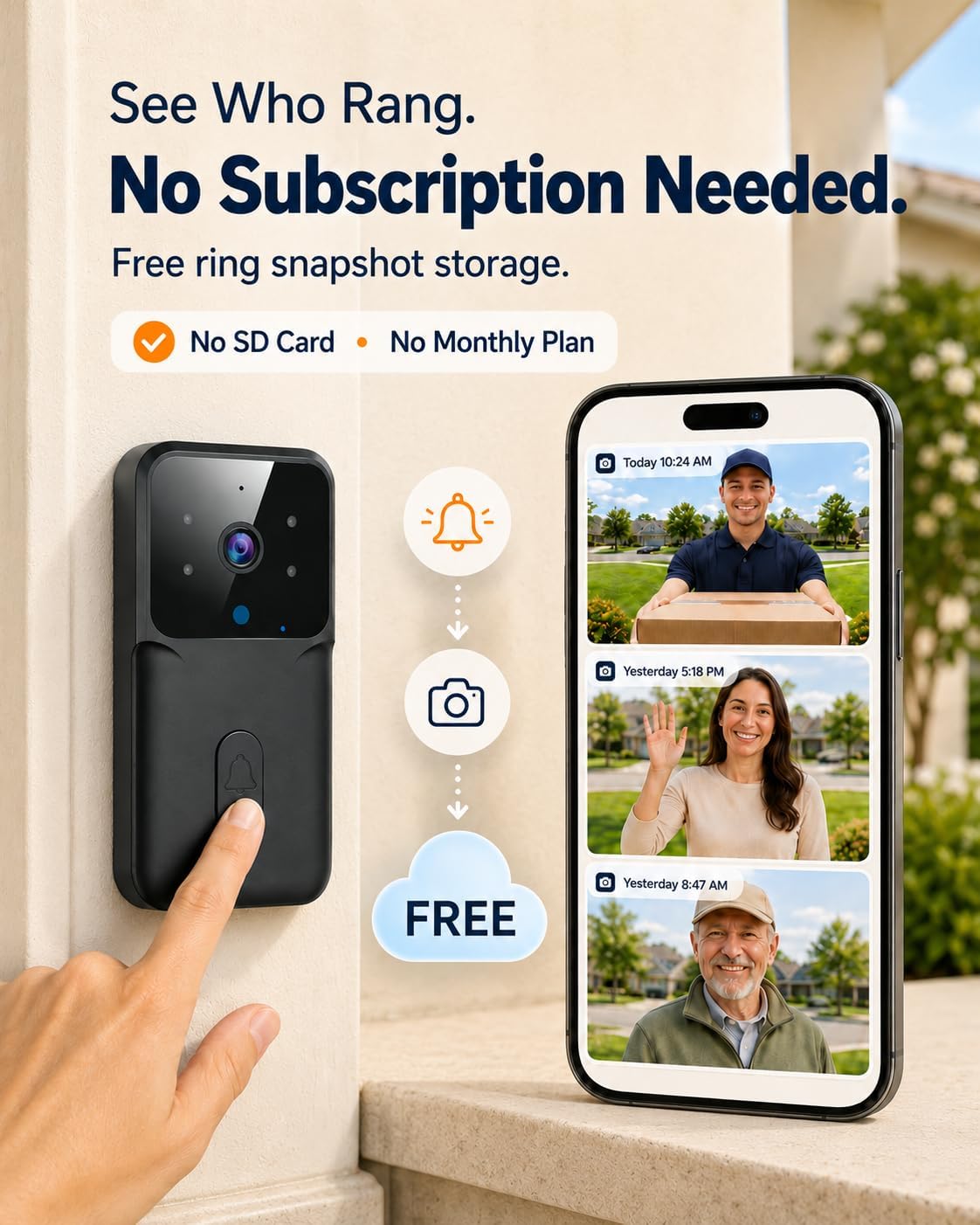 Winnes Doorbell Camera Wireless No Subscription, 1080P Video Doorbell image 5