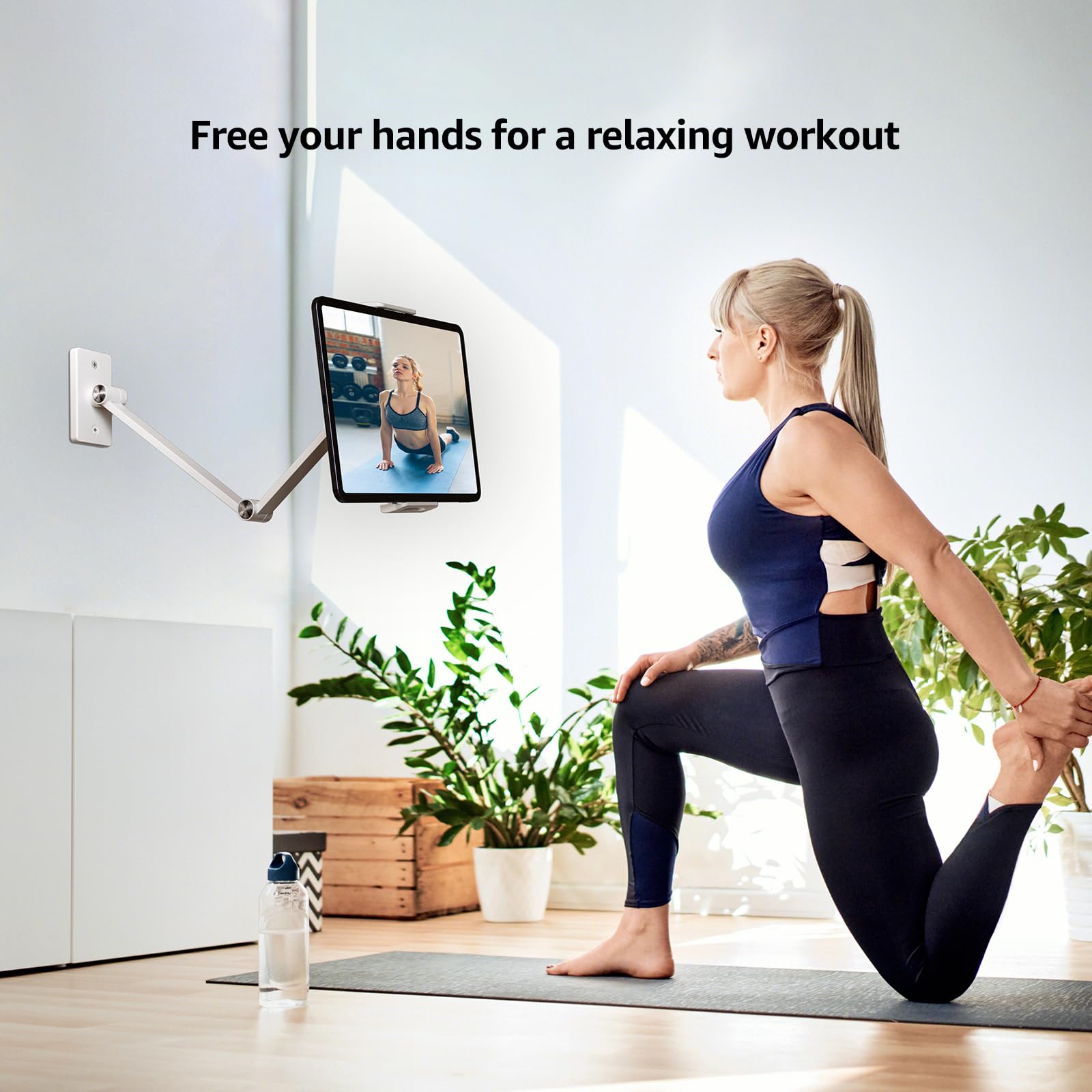 BEWISER Soporte de pared para tablet, base giratoria blanca, soporte para iPad, altura ajustable, compatible con almohadilla de 4,7 – 12,9 pulgadas, teléfono, Galaxy Tab, atornillable, soporte para