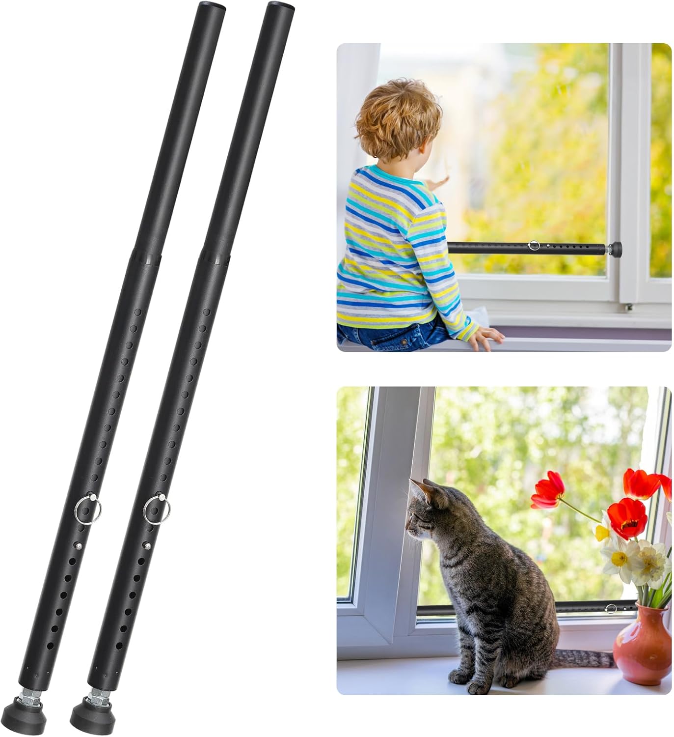 2-Pack Adjustable Heavy-Duty Security Bars for Sliding Doors & Windows – Child-Safe 1.18″ Lock, Fits 18-51″ Patio, Balcony & Kitchen Sliders - Black