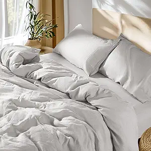 SONORO KATE 100% French Linen Duvet Cover Full Size, Soft Breathable for Hot Sleepers, Moisture Wicking & Durable Cover Set - Zipper Closure & 4 Corner Ties Duvet Covers 3 Piece (Grey,Full)