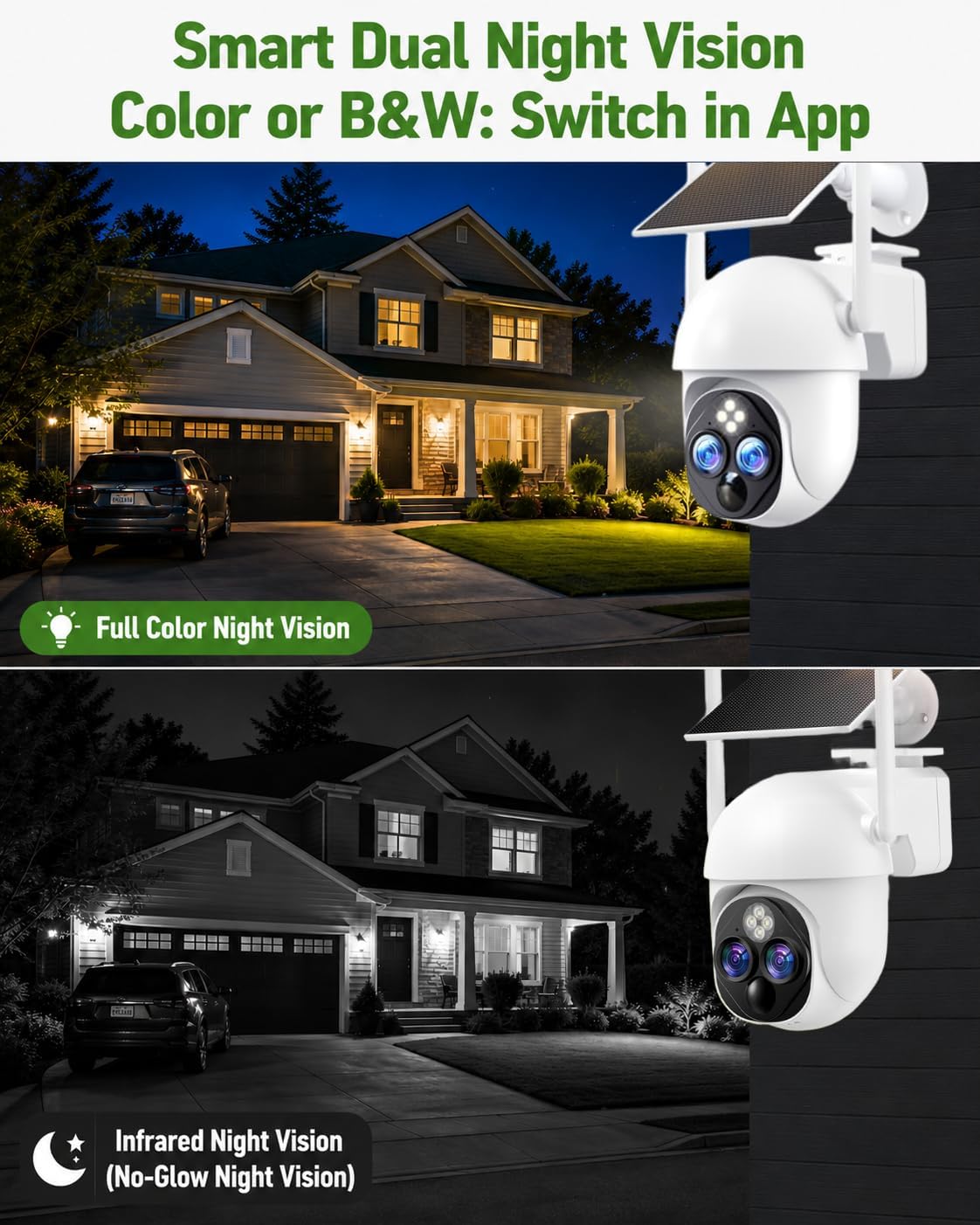 2 Pack Solar Security Camera Wireless Outdoor, 3MP Dual Lens 2.4GHz WiFi Camera with 10X Zoom, 360° PTZ, PIR Human Detection, Color Night Vision, 2-Way Audio, Support Max 512GB SD/Cloud, IP65 5 71wPC+DpSEL. AC SL1402