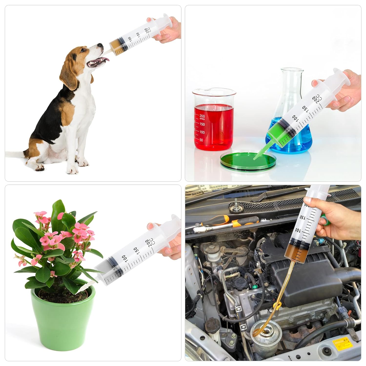 4 Pack 200ml Syringes, Large Plastic Syringe with 40inch Handy Plastic Tubing for Scientific Labs, Watering, Feeding, Refilling, Injecting, Drawing Oil, Fluid and Water: Industrial & Scientific