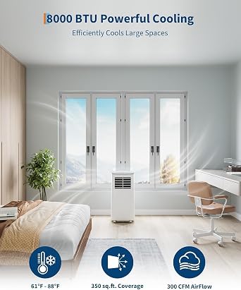 Garvee 3-in-1 Portable Air Conditioner, 8,000 BTU Portable AC Unit with Cooling, Dehumidifier & Fan for Rooms up to 350 sq.ft with Remote Control, Sleep Mode, 24H Timer & Window Kit