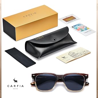 CARFIA Retro Polarized Sunglasses For Men UV400 Protection Chunky Square 90s Style Trendy Classic Glass