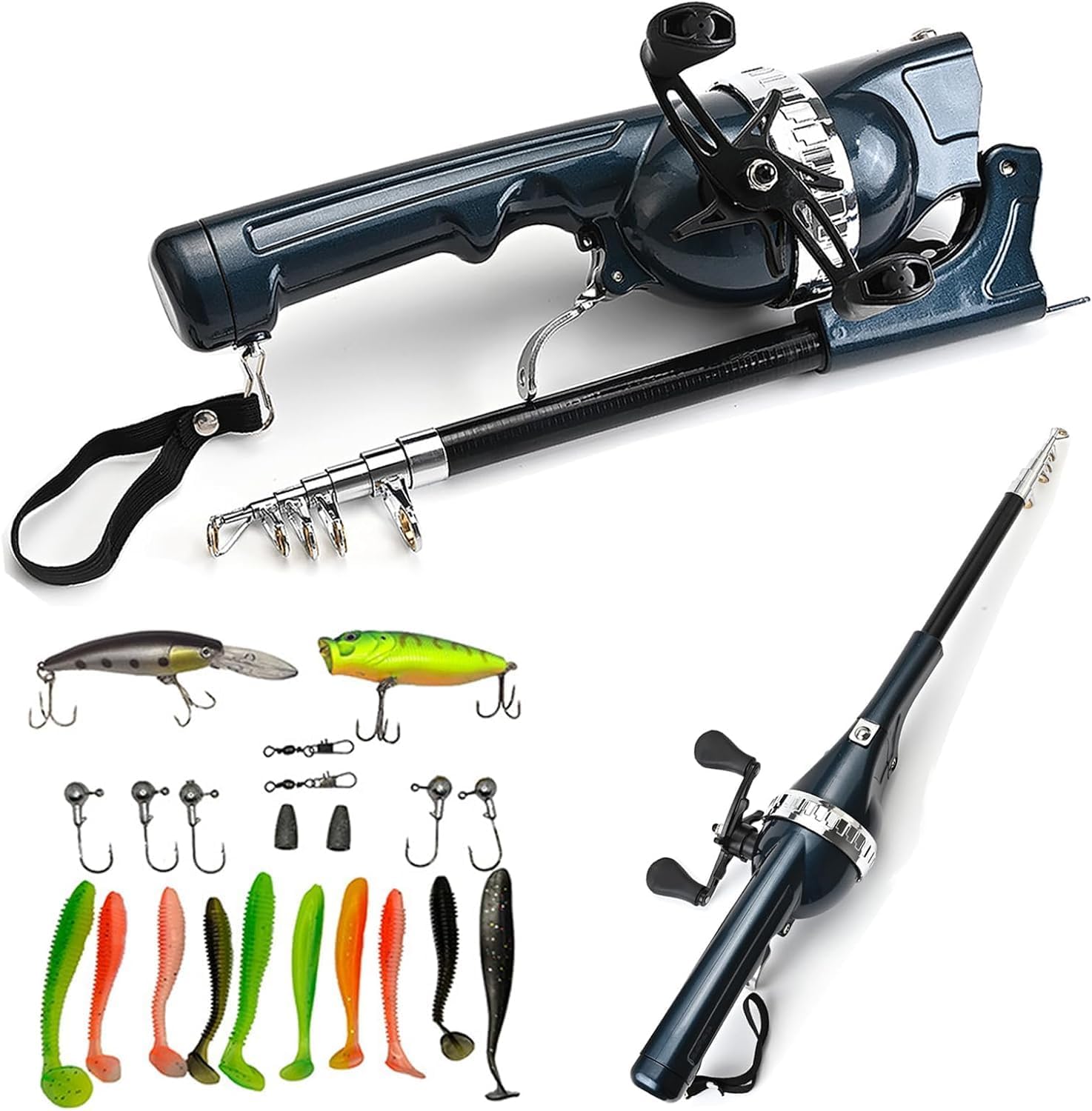 Pekven Easyfish Folding Rod, Pocket Telescopic Compatible Fishing Rod with 21 Fishing Accessories, Folding Fishing Rod with Fishing Line, Rod and Wheel Integrated