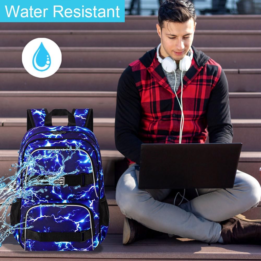 AGSDON Laptop Backpack, 17 Inch School Bag College Bookbag, Anti Theft Daypack Bags and Lunch Bag Set, Water Resistant lightning Backpacks for Teens Boys Men Students(Blue) - Image 5