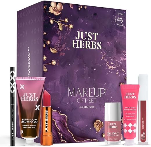 Just Herbs Perfect Gifting Glam Makeup Essentials Women's Day Gift Set with Blush Drops | Kajal | Ultra Matte Lipstick | S...