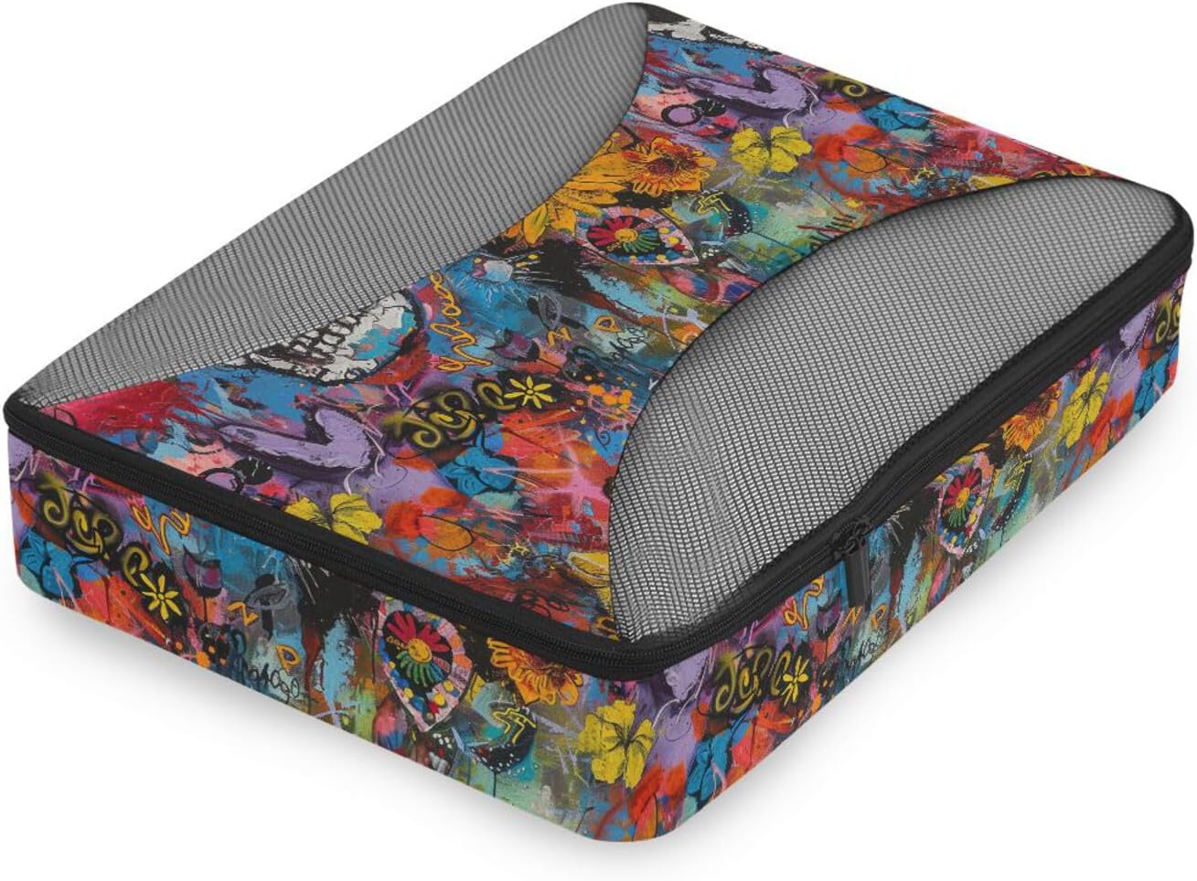 Colorful Skeleton Oil Painting 4 Pcs set travel organizers for Mesh Travel Essentials expandable compression packing cubes