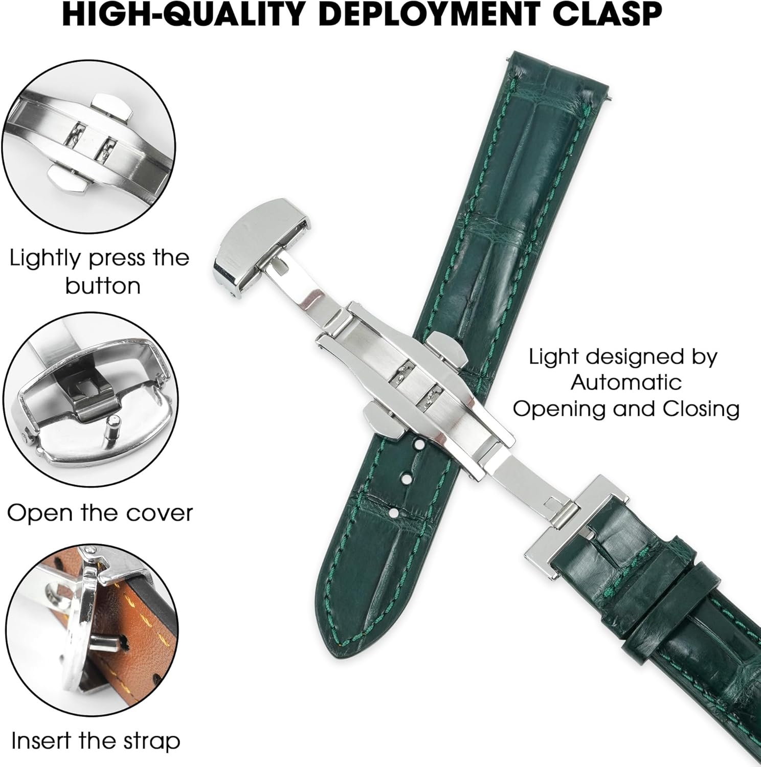 vinacreations Handmade AIIi-gator Deployment Watch Band Men Quick Release Croc Premium Leather Strap Butterfly Clasp Replacement Bespoke 18mm 19mm 20mm 21mm 22mm 24mm