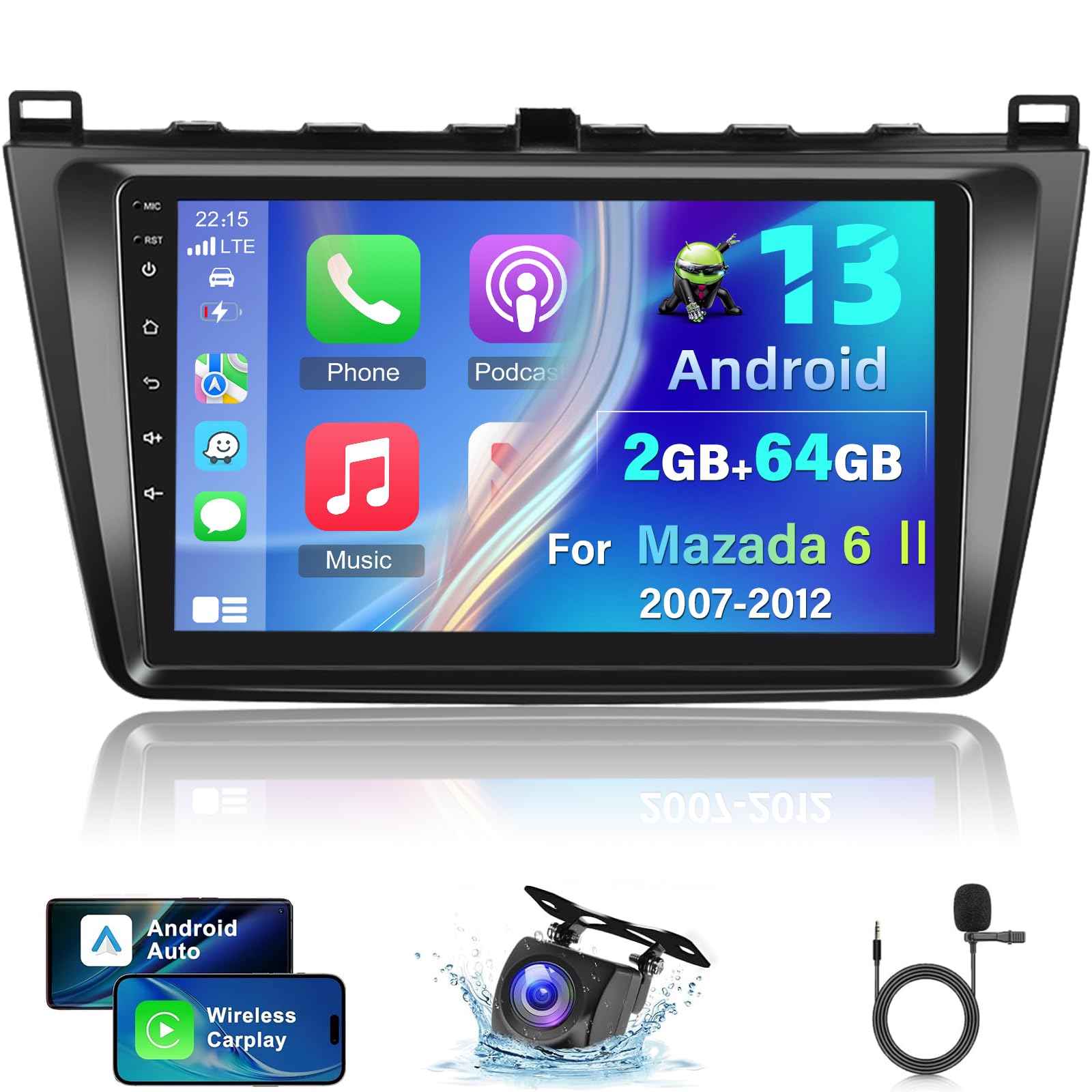 Autoradio Android 14 Pour Mazda 6 2003-2008 – Écran Tactile 9 Pouces, GPS, CarPlay, Bluetooth, Caméra De Recul, Plug & Play