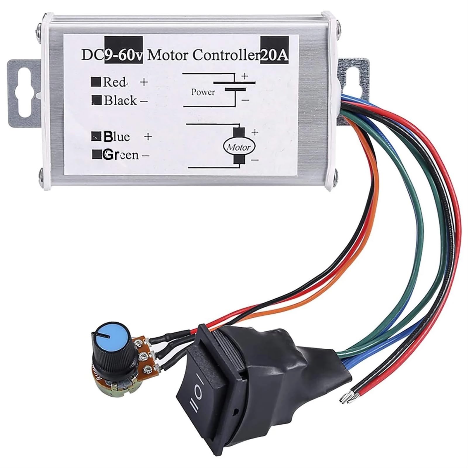Controlador de velocidad del Motor DC 9-60V interruptor de Control de alta potencia adelante/atrás regulador de velocidad del Motor 24V DC 12V 36V 48V 60V 20A