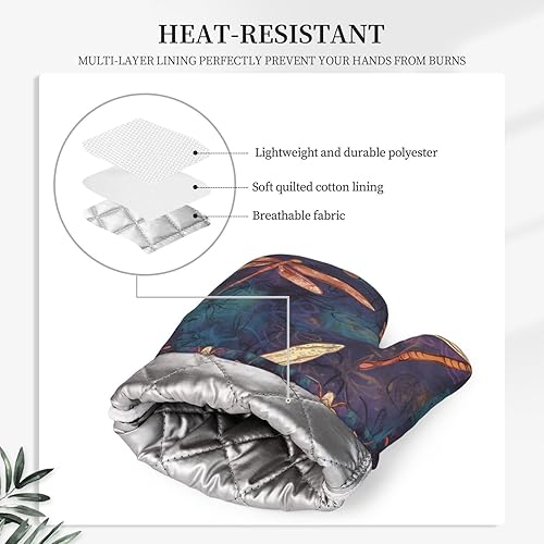 Miniatura 3 de Juego de guantes de horno y soportes para ollas pintados a mano con libélula impresos, resistentes al calor, antideslizantes, guantes de cocina, 2