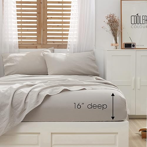 Miniatura 2 de HYPREST Sábanas de 100 % lino lavado, tamaño Queen, 4 piezas, súper suaves, transpirables, duraderas, de lino natural de lujo, con bolsillo