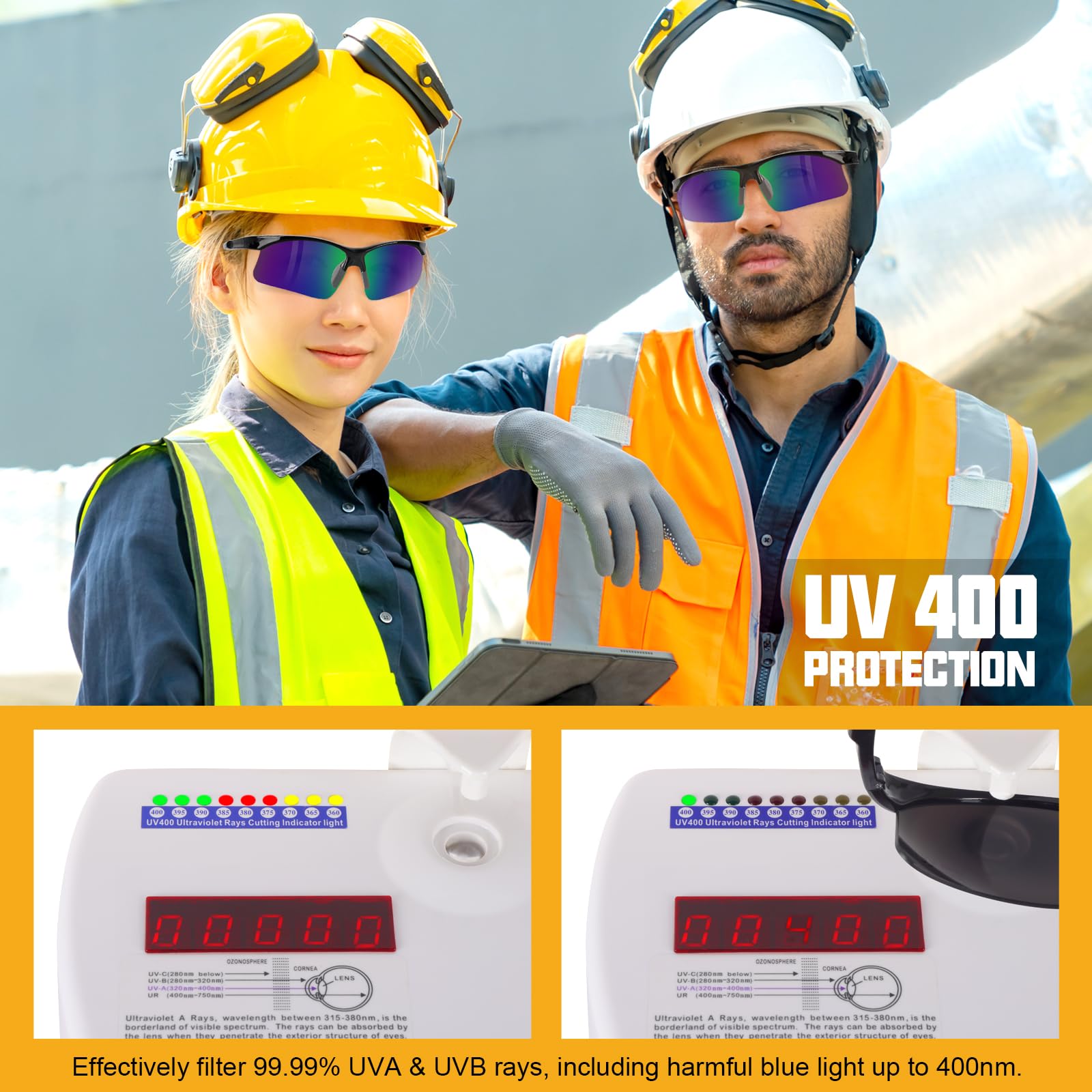 OXG Anteojos de seguridad tintados para hombres y mujeres, ANSI Z87.1, unisex, resistentes a los impactos, gafas protectoras