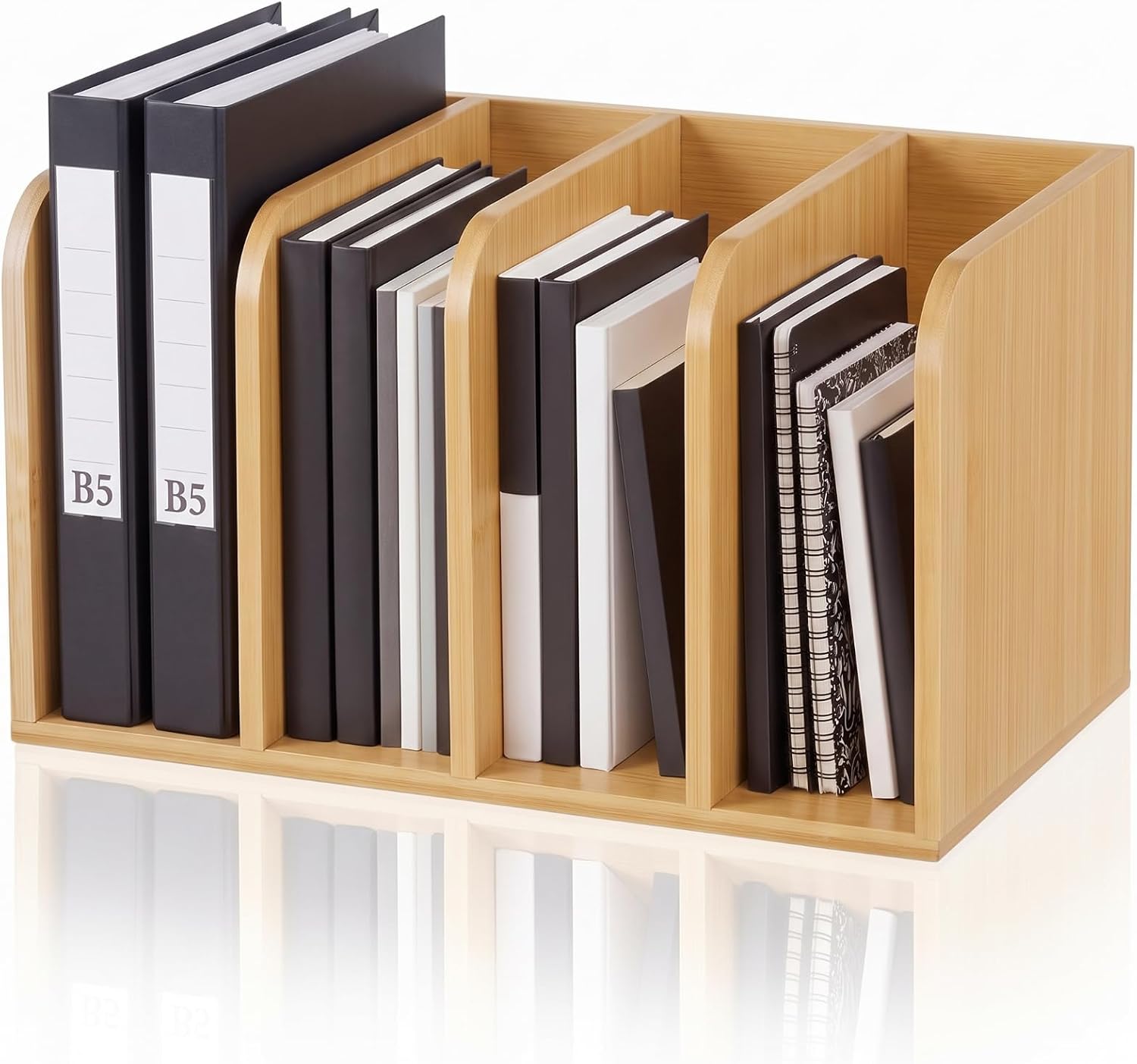 Novabright Bamboo Wooden 4-compartment File Magazine Holder, Suit for B5