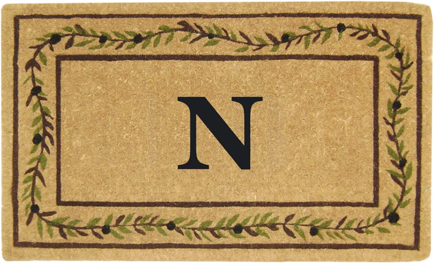 Heavy Duty 22 x 36 Coco Mat Olive Branch Border, Monogrammed N