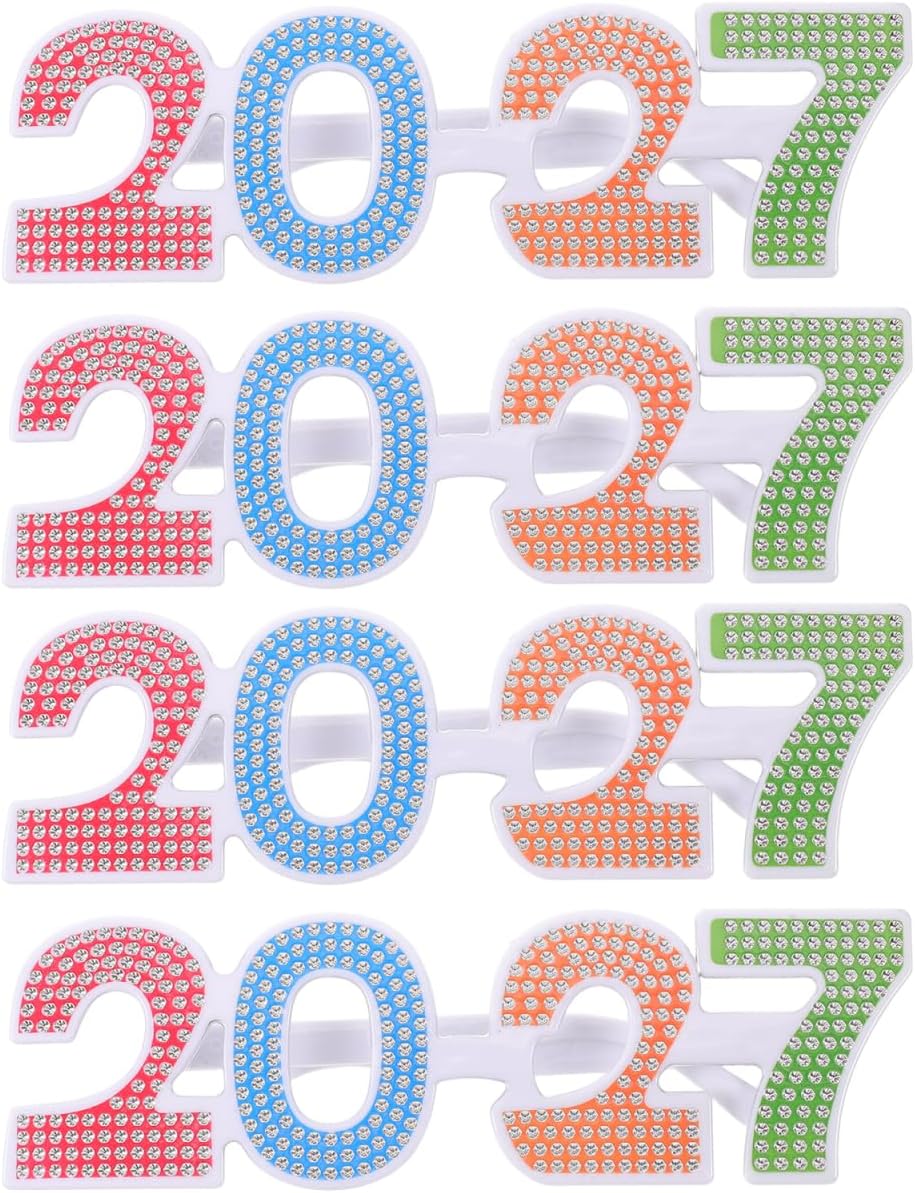 Luxshiny 2027 Rhinestone Party Glasses 4 Pack Photo Booth Props