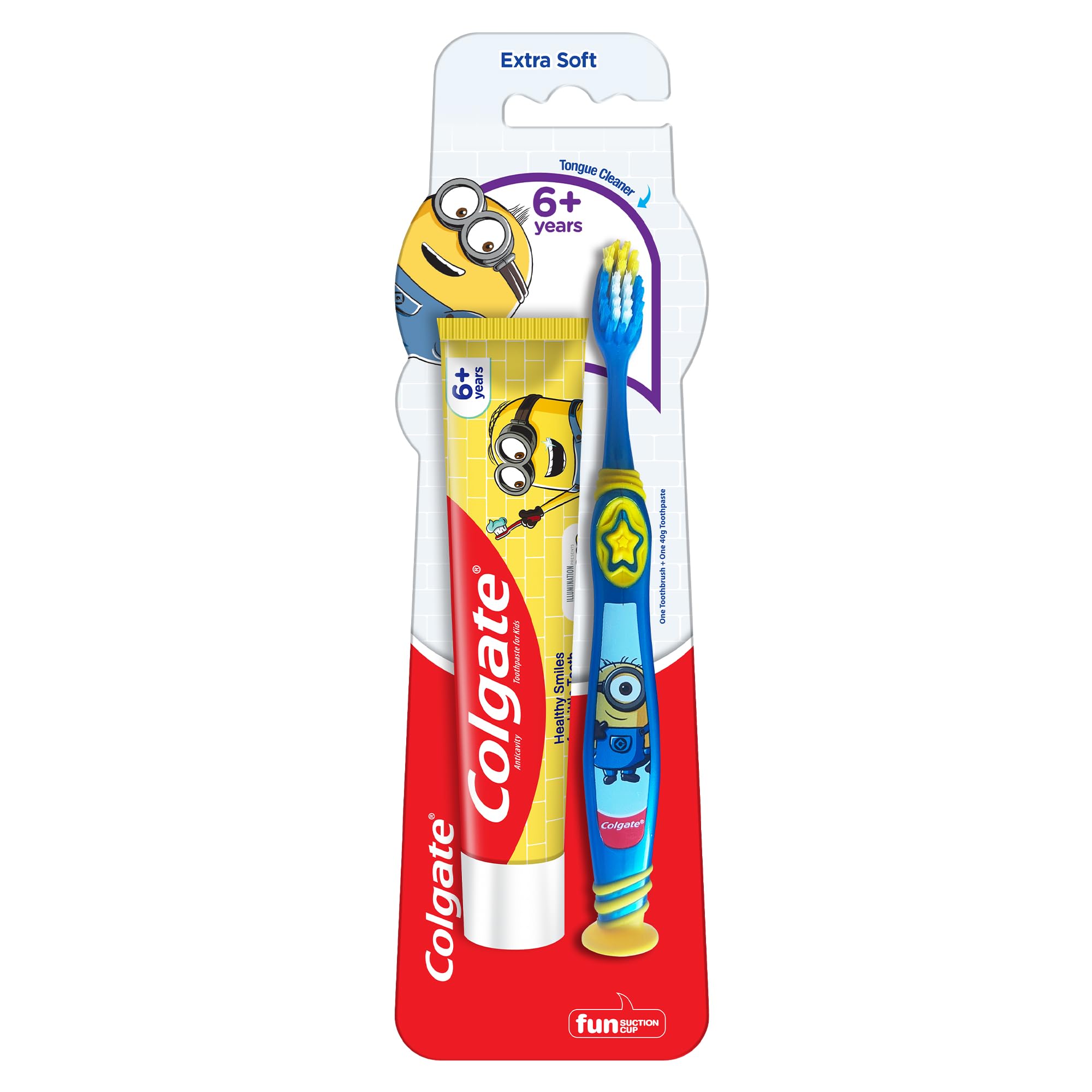 Colgate Kids (6+ years) Minion Toothbrush, Extra Soft with Tongue Cleaner - 1 Pc & Minion Toothpaste - 40gm