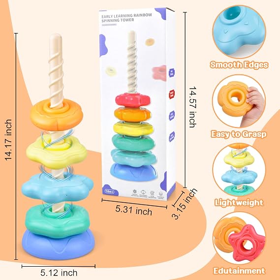 Stacking Toys Rainbow Stacking Ring Toys for 1-3 Year Old Rotating Stacking Tower for 1 2 3 Boys Girls Montessori Sensory Toys 6 Months+