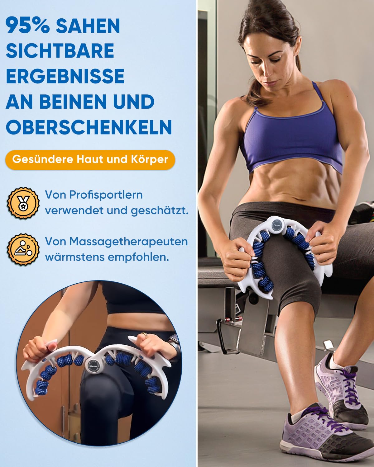 Neu Beine Roller Cellulite MassagegeräT, 14 Rolle Anti Cellulite Oberschenkel, 360° Massageroller Beine Mit Griff, Bein Massage Faszienrolle für Lipödem, Lymphdrainage, Circular Leg Clamp Massage